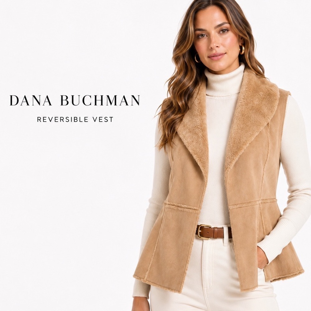 Dana Buchman Reversible Faux Suede Fur Vest Sahara Tan Size 14
